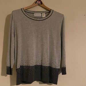 Alfred Dunner Light Heather Gray and Slate Gray Long Sleeve Knit Top